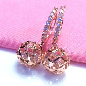 Boucles d'oreilles pendantes en or violet 585, perle boule brillante en cristal pour femmes, plaqué Rose 14K, bijoux cadeaux