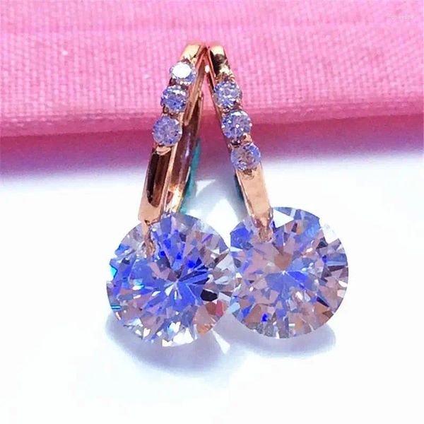 Pendientes colgantes 585 Pendientes de piedras preciosas redondas con incrustaciones de oro púrpura Joyería de moda 2024 Estilo simple 14K Diseño clásico rosa para mujeres