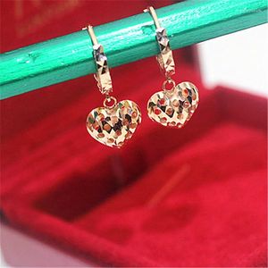 Boucles d'oreilles pendantes en forme de cœur de pêche, violet, or, pour femmes, à envoyer à leur petite amie, Rose 14K, boucle d'oreille, Design creux, bijoux romantiques, 585