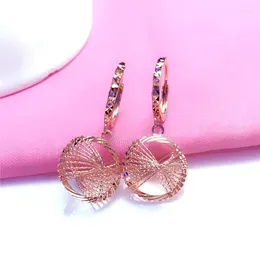 Boucles d'oreilles pendantes plaquées or violet 585, lignes brillantes Rose 14K pour femmes, bijoux de luxe à lumière creuse exquise