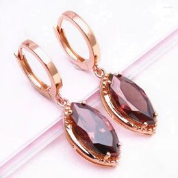 Dangle Oorbellen 585 Paars Verguld 14K Rose Marquise Vorm Roze Edelsteen Voor Vrouwen Prachtige Zoete Eenvoudige Mode-sieraden