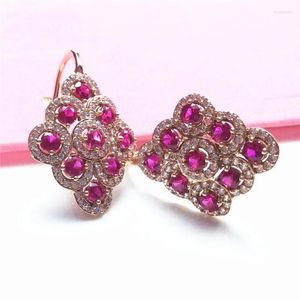 Bengelen oorbellen 585 paars goud vergulde 14k roze ingelegde ruby ​​rhombus voor vrouwen Chinese mode elegant diner sieraden