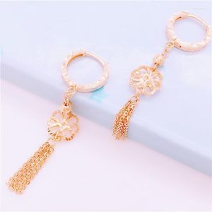 Bengelen oorbellen 585 paars goud vergulde 14k roze holle bloemen kwastje voor vrouwen elegante mode Chinese stijl luxe sieraden