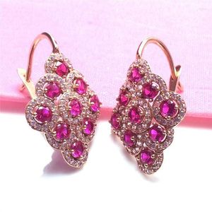 Bengelen oorbellen 585 paars goud vergulde 14k roze ingelegde ruby ​​rhombus voor vrouwen Chinese mode elegant diner sieraden cadeau