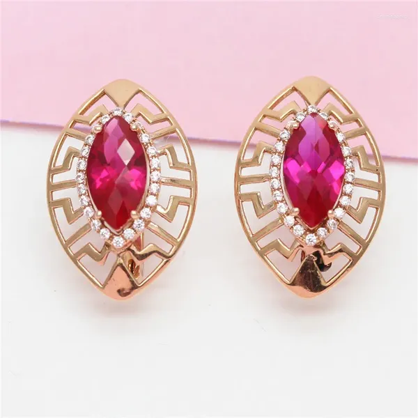 Boucles d'oreilles pendantes plaquées or violet 585, Rose incrustée de rubis 14K pour femmes, mode luxe en forme de Marquise, bijoux de mariage