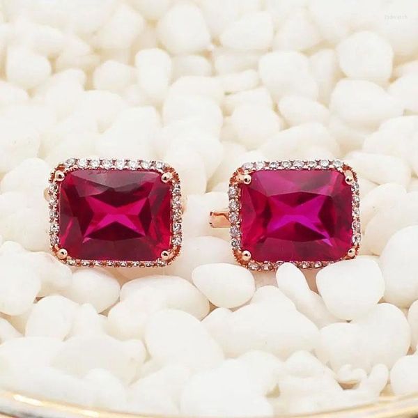 Boucles d'oreilles pendantes 585 violet plaqué or 14K Rose incrusté de cristal carré rubis pour les femmes Glamour luxe bijoux de fiançailles