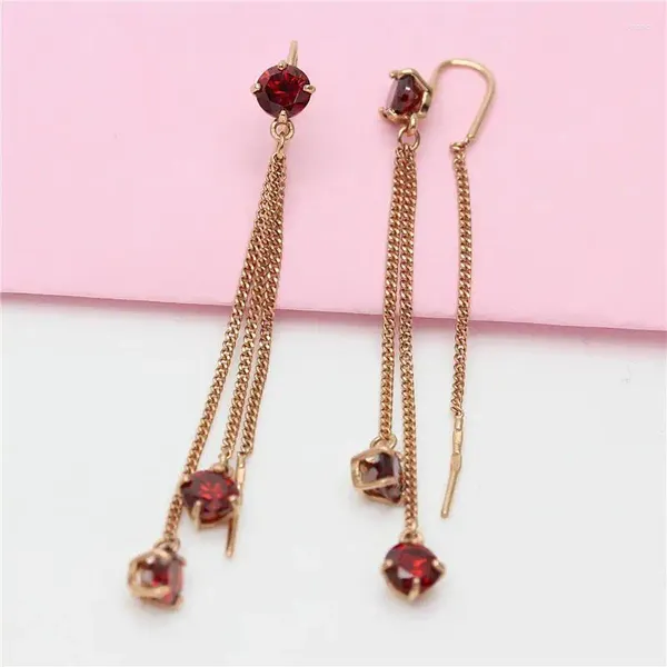 Boucles d'oreilles pendantes en or violet 585, pierre de fumée russe, plaquées avec couleur 18K, longues, de luxe, personnalisées, classiques pour femmes