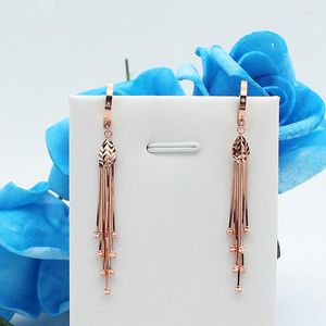 Boucles d'oreilles pendantes en or violet 585, chaîne douce, pompon, perle ronde, goutte pour femmes, exquise, longue et élégante, mariage, Rose 14K, bijoux de haute qualité