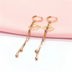 Boucles d'oreilles pendantes en or violet 585, goutte festonnée scintillante pour femmes, plaqué Rose 14K, longue boucle d'oreille à franges, bijoux de mariage