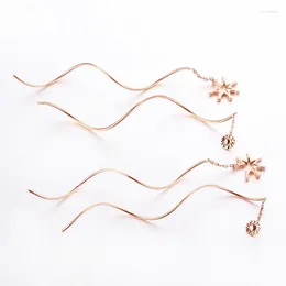 Boucles d'oreilles longues ondulées en or violet 585 pour femmes, boucles d'oreilles en chaîne étoile géométrique plaquées Rose 14K, bijoux pour petite amie