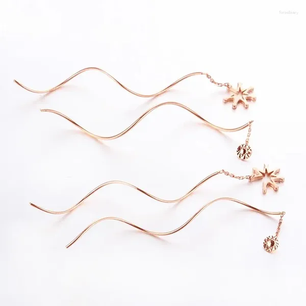 Boucles d'oreilles longues ondulées en or violet 585 pour femmes, boucles d'oreilles en chaîne étoile géométrique plaquées Rose 14K, bijoux pour petite amie