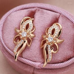 Boucles d'oreilles pendantes en or Rose 585, Clip en Zircon cubique naturel, cœurs et flèches coupées, oreille suspendue, fleur faite à la main, bijoux de fête, goutte