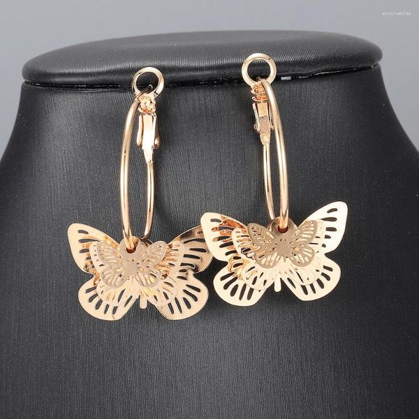 Boucles d'oreilles pendantes couleur or Rose 585, cerceau à la mode pour femmes et filles, breloque papillon, bijoux Vintage, cadeaux, vente en gros, LGE375