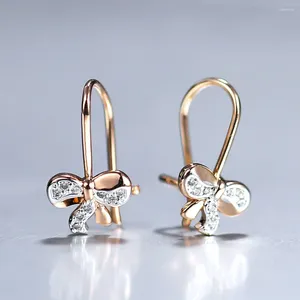 Pendientes colgantes 585 Rose Gold Color Stud para niñas Mujeres Cute Butterly Boot Tie Drop Drinestone Cz Fashion Paved Jewlery Ge34