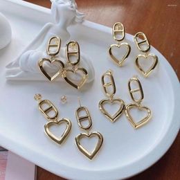 Pendientes colgantes de 5 pares de oro con forma de corazón coreano para mujer, Pendientes de gota geométricos con clip de papel, Pendientes de joyería Brincos