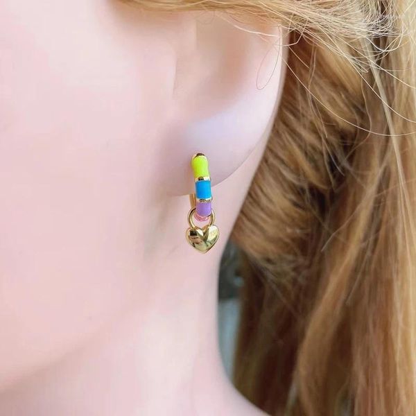 Boucles d'oreilles pendantes 5 paires/lot, usine professionnelle de luxe, créateur de mode, cerceau en émail coloré en forme de cœur