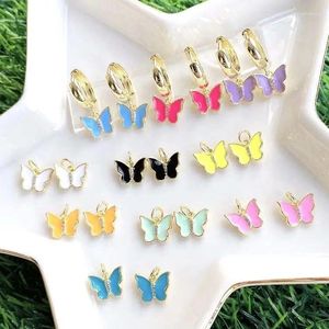 Boucles d'oreilles pendantes 5 paires d'été coloré papillon émail goutte boucle d'oreille multicolore brillant charme cadeau