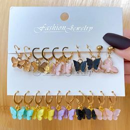 Boucles d'oreilles pendantes 5 pièces/ensemble, ensemble de gouttes de papillon en acrylique brillant coloré pour femmes, boucles d'oreilles en émail émaillé, animaux, cadeaux, bijoux à la mode