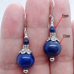 Bengelen oorbellen 6 en 8 mm blauwe lapis lazuli tibetaanse zilveren oorrang charme mooie cadeau accessoires mode dangler