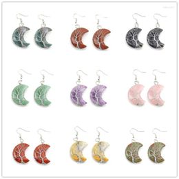 Boucles d'oreilles pendantes 6 paires pierre naturelle fil Wrap lune Reiki guérison oeil de tigre Roses Quartz cristal bijoux de mode