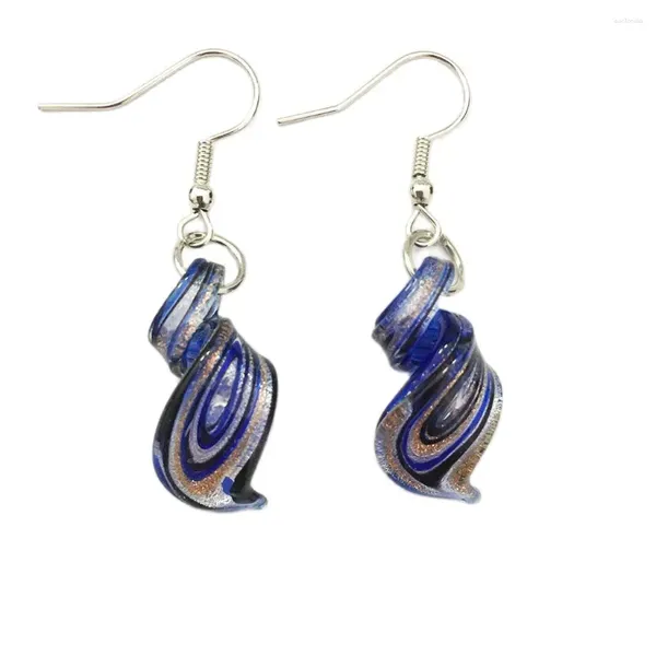 Boucles d'oreilles pendantes 6 paires de boucles d'oreilles rétro en verre de Murano de style chinois pour femmes faites à la main personnalité pendentif au chalumeau femme spirale bleu marine