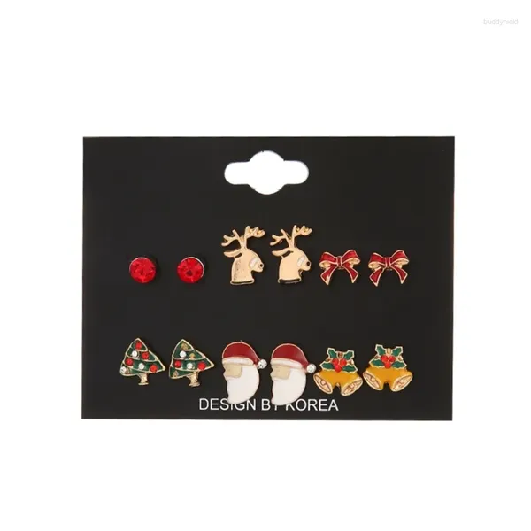 Boucles d'oreilles pendantes 6 paires, nœud papillon de noël, arbre d'élan, bijoux de fête de vacances pour adolescents, décor pour enfants, cadeau d'anniversaire F19D