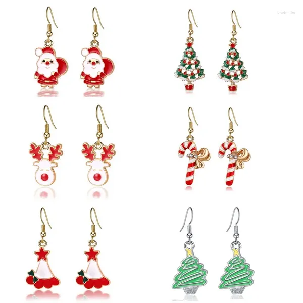 Boucles d'oreilles pendantes 6 paires par ensemble de boucles d'oreilles traditionnelles de Noël décoration arbre père Noël canne en bonbon rouge pour femmes filles cadeaux de fête de Noël