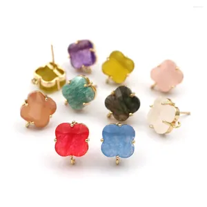 Dangle Oorbellen 6 paar Vergulde Bloem Oorpalen Studs Kleurrijke Natuurlijke Blauwe Amazoniet Steen Met Open Lus Connector DIY Vrouwen