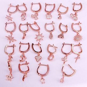 Boucles d'oreilles pendantes 6 paires étoile lune main fleur croix coeur couleur or Rose CZ Micro pavé luxe boucle d'oreille pour cadeau de fête de mariage