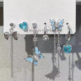 Dangle Oorbellen 6PCS Goth Harajuku Esthetisch Blauw Kristal Hart Strik Vlinder Hanger SET Voor Vrouwen Y2K EMO 90s Sieraden Accessoires