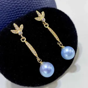 Pendientes colgantes de 7-8MM, Perla Barroca Natural azul-gris, joyería de circón de 18K, joyería clásica Diy, gancho sólido para Halloween, pendiente de Carnaval