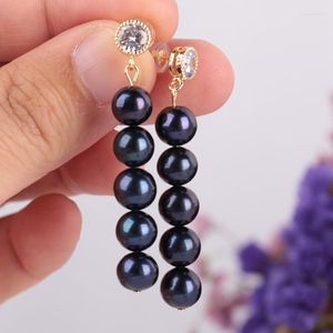 Baumeln Sie Ohrringe 7-8MM natürlicher schwarzer Perlen-Ohrring 18k Ohr-Tropfen-Hochzeits-Frauen-klassischer Haken-Schmuck