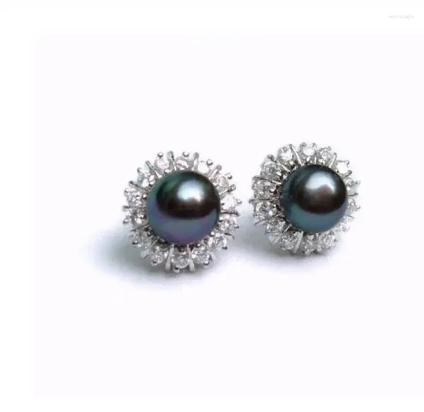 Boucles d'oreilles pendantes en perles naturelles noires Akoya, 8-9mm