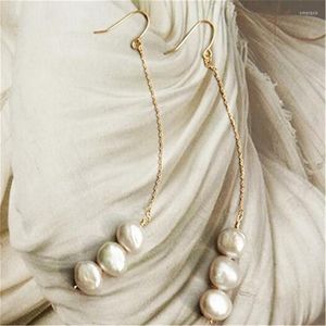 Boucles d'oreilles pendantes 8-9MM Perle baroque blanche 18K Earbob Crémeux Envoûtant Dangler REAL Mode magnifique