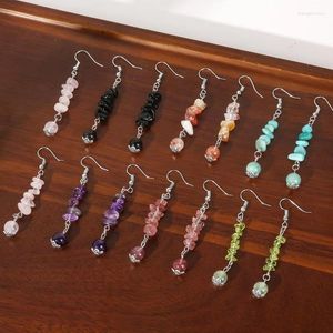 Boucles d'oreilles pendantes en Agate de cristal irrégulière de 8mm pour femmes et filles, crochet d'oreille géométrique en métal coloré fait à la main