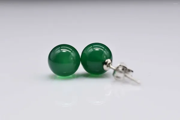 Pendientes colgantes con bola de jade de nefrita natural de 8 mm, ORO BLANCO DE 14 K