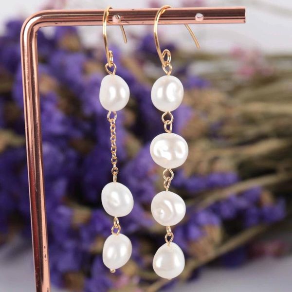 Boucles d'oreilles pendantes 9-11MM naturel blanc baroque perle boucle d'oreille tremblante 18k oreille goutte clip-on cerceau perlé pierre précieuse formelle cristal moderne mariée