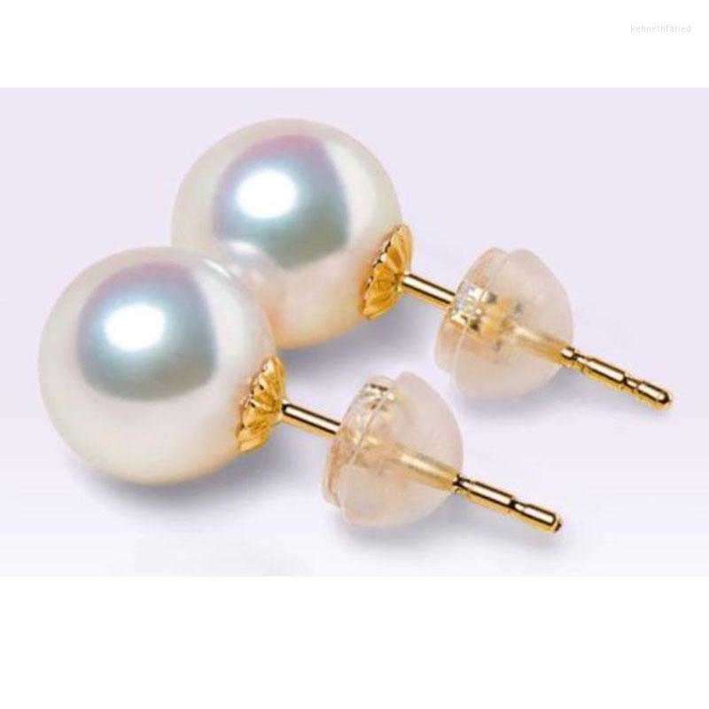 Dangle Earrings 9-9.5mm White Akoya Pearl 14K Gold Push-backing Stud Style