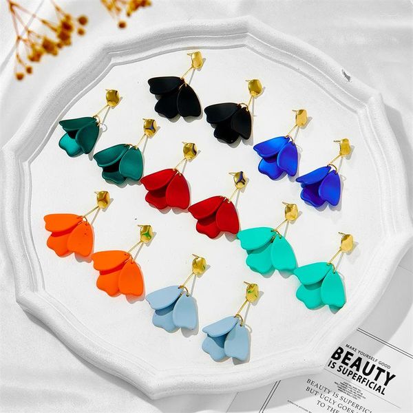 Boucles d'oreilles pendantes 9 pétales de fleurs en acrylique colorés pour femmes, couleurs Orange bleu rouge noir