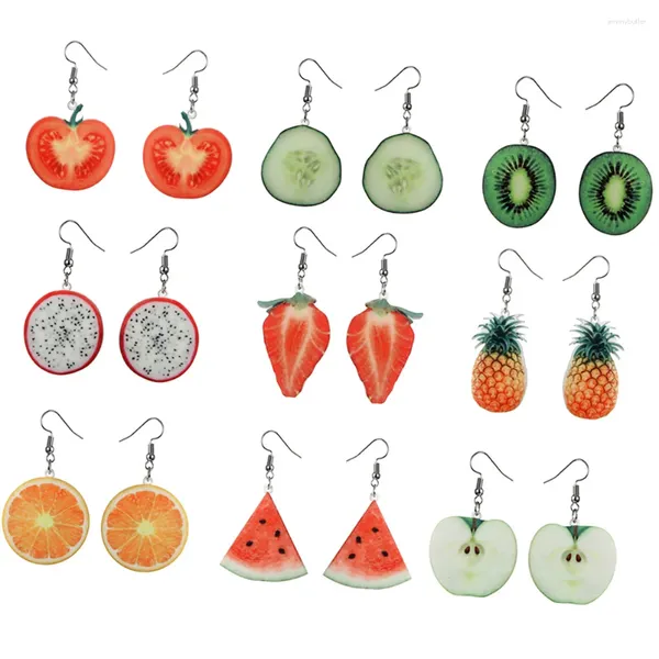 Pendientes colgantes 9 pares de decoración de frutas regalo de gota regalos sandía ácido acrílico frutas mujeres colgante señorita para