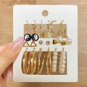 Bengelen oorbellen 9 paren parel vlinder perzik hart drop set grote cirkel piercings sieraden voor vrouwen meisje hoepel schattig oor buckle