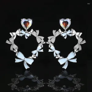 Dangle Oorbellen 925 Zilver Auroras Kleur Hartvormige Blauwe Strik Voor Vrouwen In High-End Stud Oorbellen Licht luxe Bruiloft Sieraden