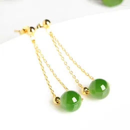 Pendientes colgantes de plata 925 con incrustaciones de bola de jade natural gota Sei moda generosa mujer y perla Tianyu