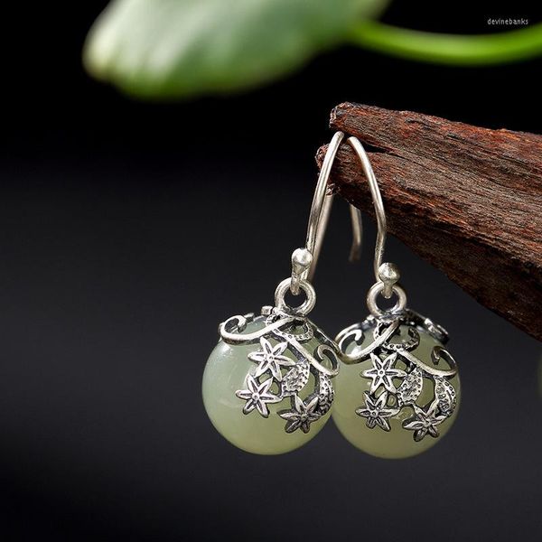 Boucles d'oreilles pendantes en argent 925 incrustées de perles rondes MS Hetian, restauration naturelle des anciennes manières, vente en gros, haute qualité