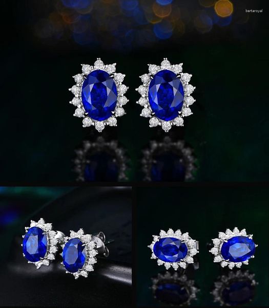 Boucles d'oreilles en peluche 925 Bijoux en argent avec un étalon de pierre de pierre en saphir de forme bleue en forme de saphir pour femmes en gros de mariage