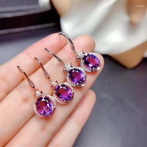 Boucles d'oreilles pendantes en argent 925, améthyste de feu violet mystérieux, goutte de pierres précieuses, cadeau pour femmes