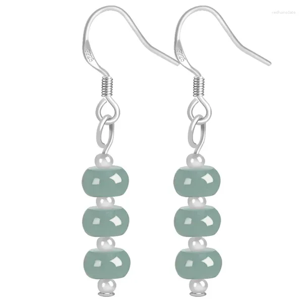 Boucles d'oreilles pendantes en argent 925, émeraude birmane naturelle, perles boulier, bijoux de charme, accessoires de mode, sculptées à la main, amulette pour femme, cadeaux