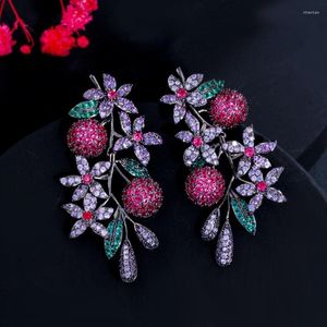 Boucles d'oreilles pendantes en argent 925, aiguille de luxe exagérée pour femmes, fruits et fleurs, bijoux tendance pour mariage, fiançailles, mariée