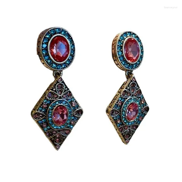 Boucles d'oreilles en peluche 925 aiguille argentée rétro rétro incrusée tchèque géométrique prisme niche pour les femmes accessoires simples élégants