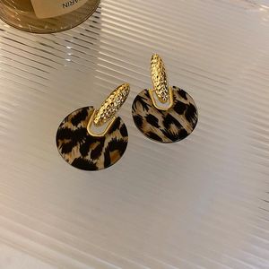 Pendientes colgantes con aguja de plata 925 para mujer, leopardo Sexy, estampado acrílico, círculo geométrico, moda Grace, joyería Vintage